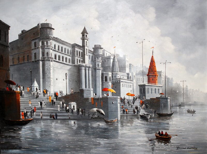 banaras black white painting