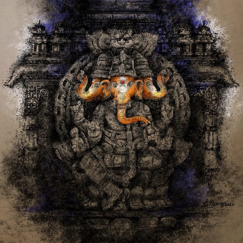 teen murthi ganesha painting