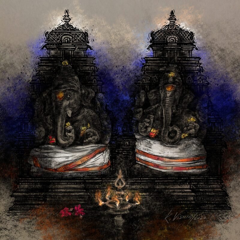 twin ganesha painting