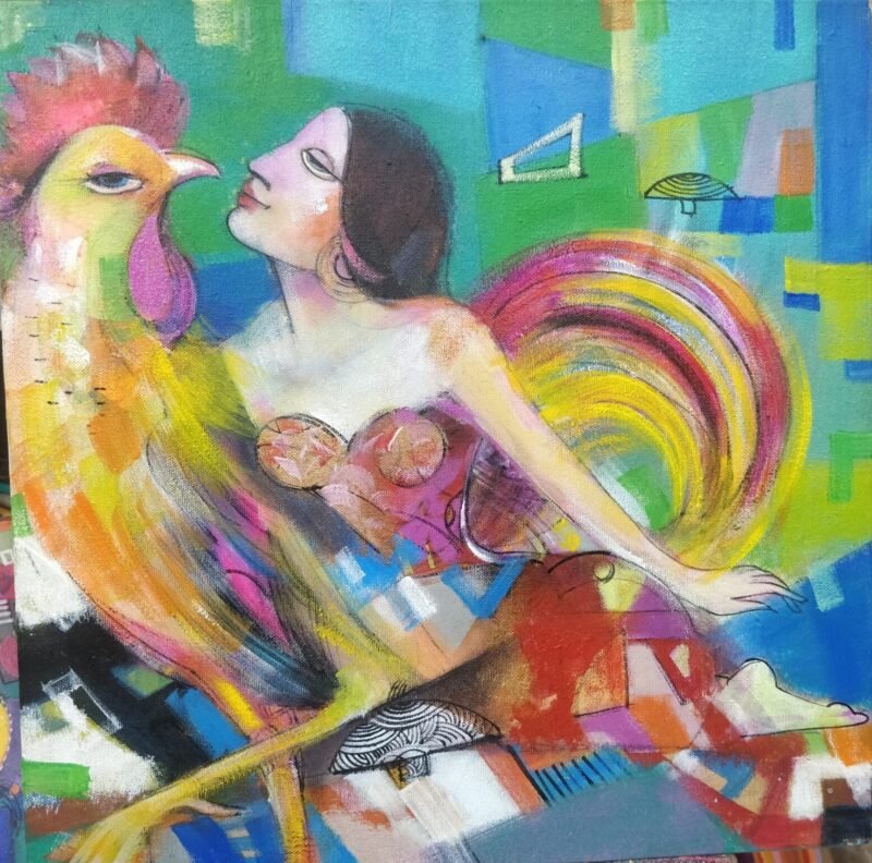 lady and chicken painting