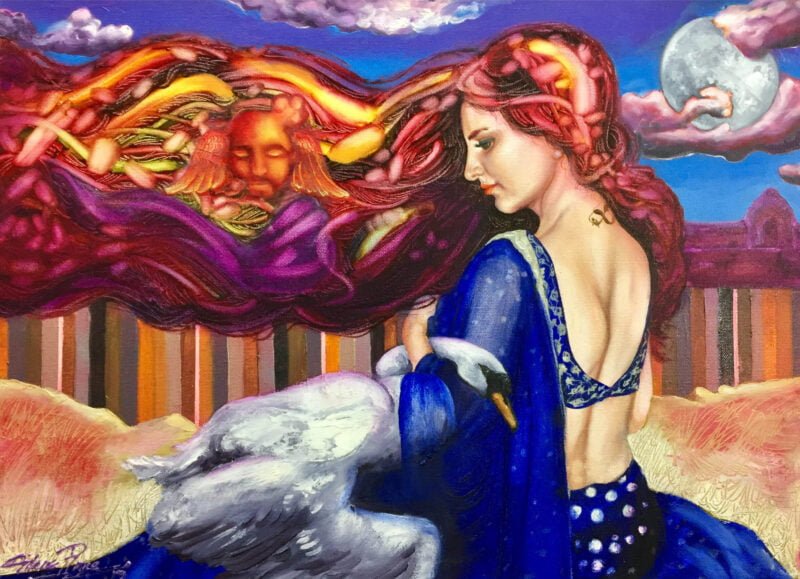 woman with swan painting