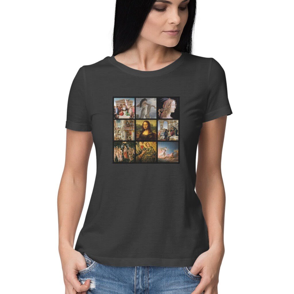 Renaissance Women Black Crew Neck Art Tshirt